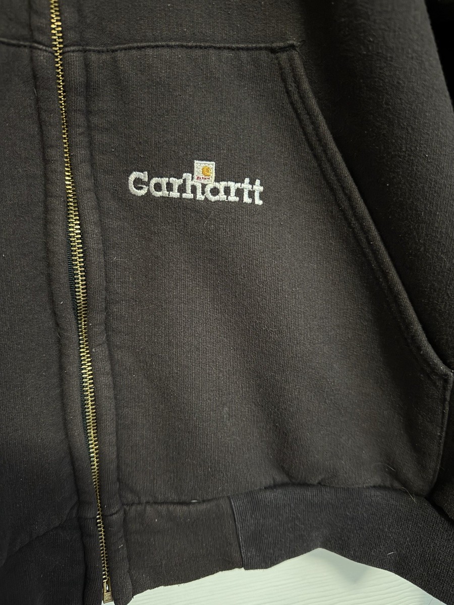 Vintage Carhartt Hoodie Mens XL K129 BLK Black Thermal Lined Zip
