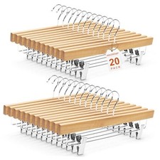 Wooden Pants Hangers with Clips, Solid Lotus Deluxe Wood Pack of 20 Natural