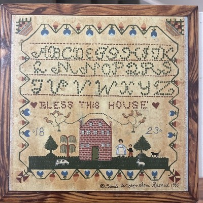 Vtg sandi wickersham resnick Tile 7.75 Inches Square Bless this Home Farm  