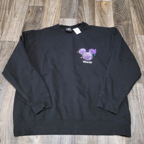 Disney World 100th Anniversary Black Sweatshirt Purple Fireworks Size XL