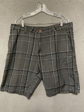 O Neill Men s Plaid Shorts Size 38 Gray Chino Adult Polyester Blend