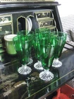 Vintage 1950s Anchor Hocking Bubble Foot Emerald Green Water Goblets Set of 6
