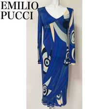 EMILIO PUCCI dress, long sleeves, all-over print, blue, size 42