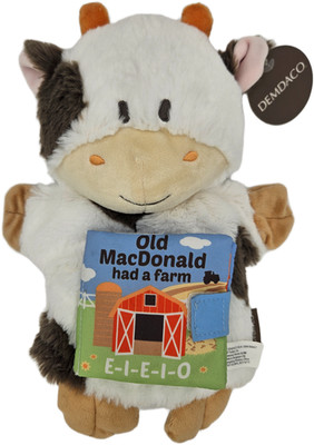 Demdaco Plush Cow Old MacDonald Hand Had a Farm Puppet Plush Removable Book New