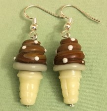 CHOCOLATE ICE CREAM CONE GLASS BEAD EARRINGS with SS Ear Wires SPRINKLES