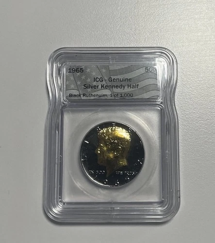 ICG 1965 Silver Kennedy Half Dollar Black Ruthenium Uncirculated Genuine 1/1000