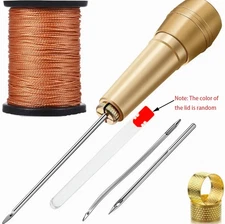 8pcs Leather Sewing Kit with Awl, Copper Handle & Nylon Thread – DIY Repair Tool