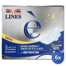 6x Lines Seta E' Ultra Ali 9 Pezzi Assorbente Notte Made In Italy