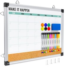 Monthly Calendar Whiteboard and Cork Board Combo for Wall, 17"x13" Reversible...