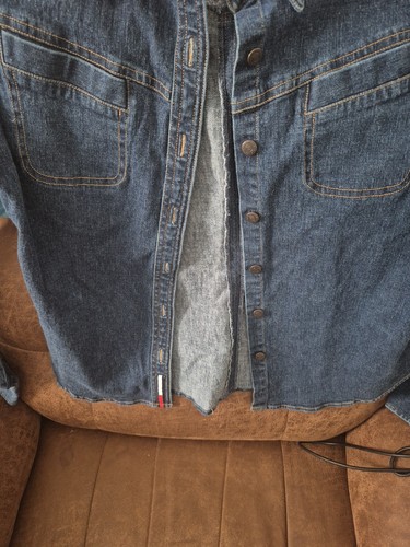 Tommy Jeans Large Denim Snap Front Button Up Longsleeve Blue Lightweight Jacket - Picture 3 of 7
