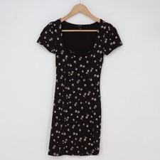 Forever 21 Mini Dress Womens S Floral Black Daisy Ribbed Short Sleeve Excellent