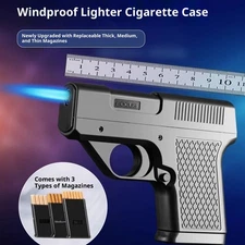 Gun-type Blue Flame Windproof Gas Lighters Cigarette Case