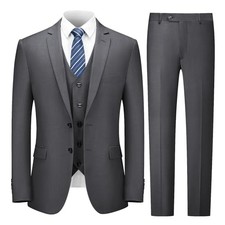 3 Piece Mens Suit Set, 2 Button Slim Fit Suit for Men, Jacket, Large Dark Grey