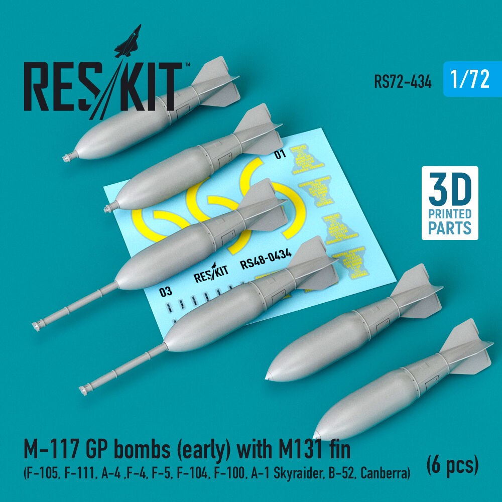 ResKit RS72-0434 1:72 M-117 GP Bombs (Early) With M131 Fin (6 Pcs)