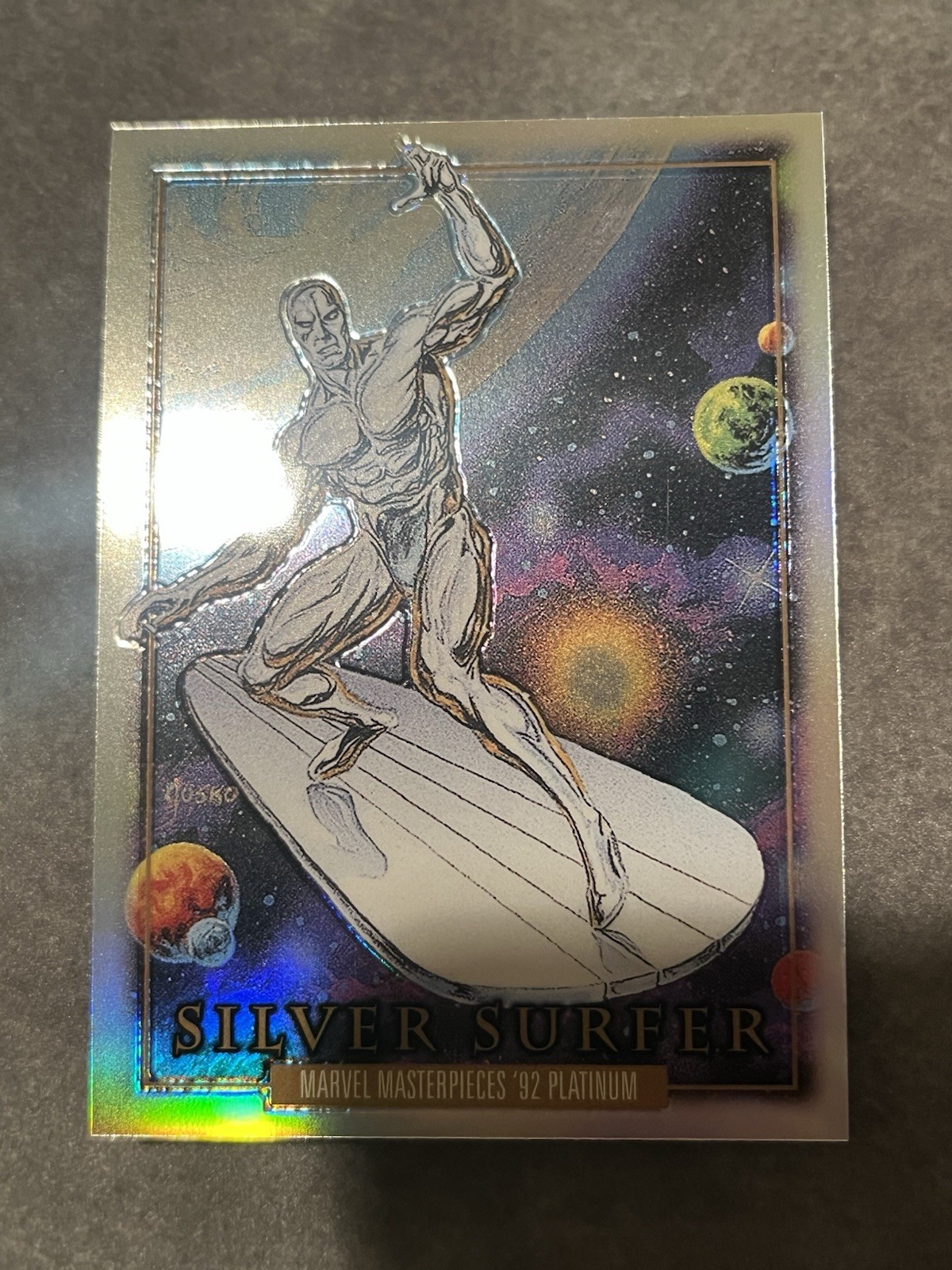 2024 UD Marvel Masterpieces '92 Platinum #90 Silver Surfer Rainbow Parallel