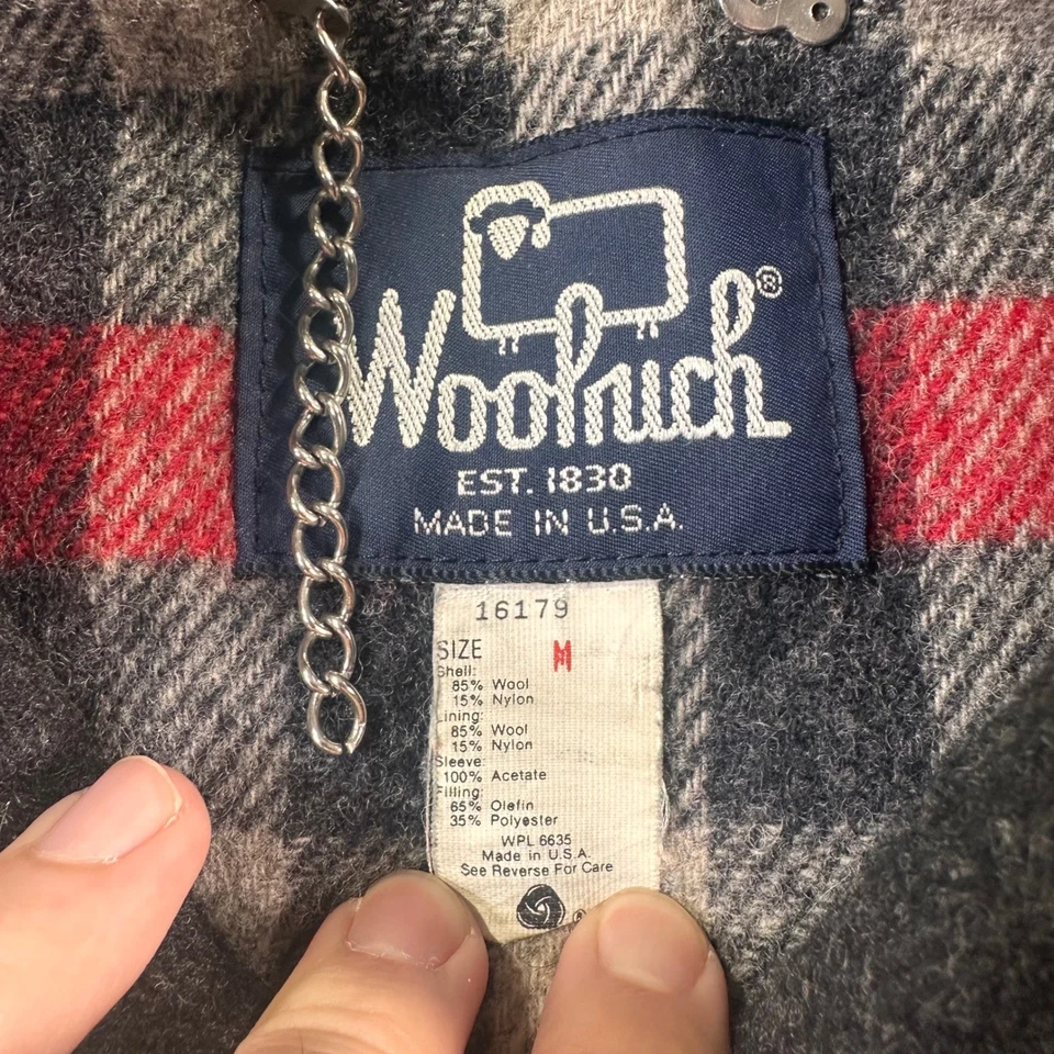 VTG Woolrich Bomber Jacket Mens M Charcoal Gray Wool USA Made Plaid Lined Zip - Image 3 of 4