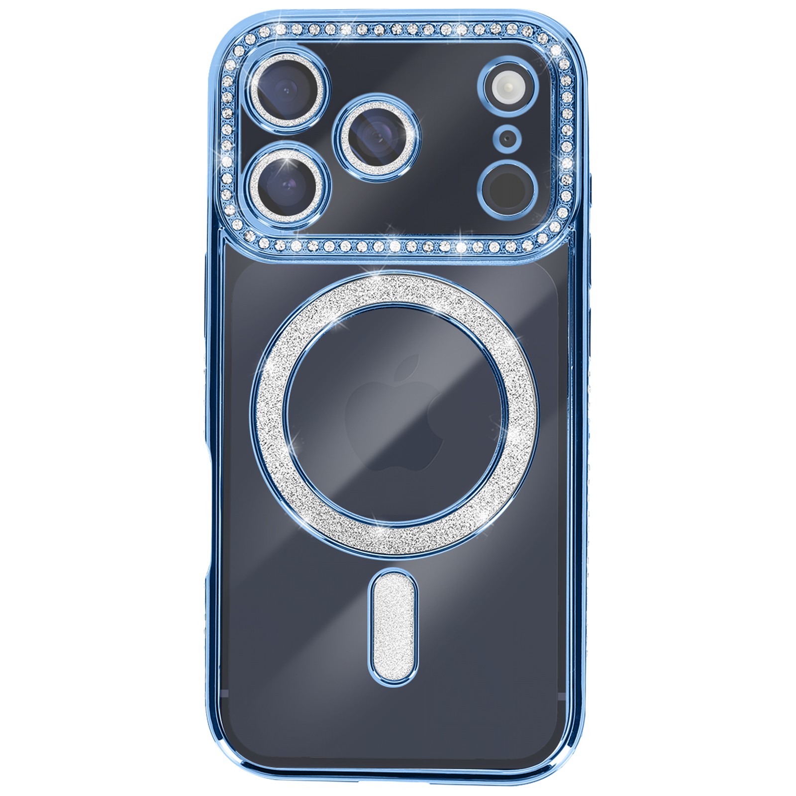 Coque iPhone 17 Pro Max antichoc à bord strass Avizar bleu azur
