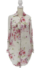 Guess Shirt Dress Women’s XS White Pink Floral Zip Front Long Sleeve Collared