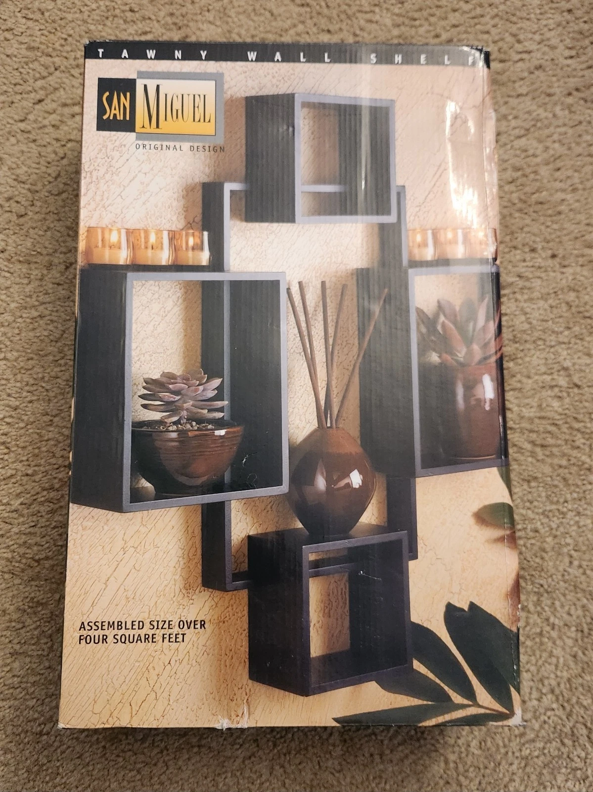 San Miguel Tawny Wall Shelf Brown Square 5 Box Shelves