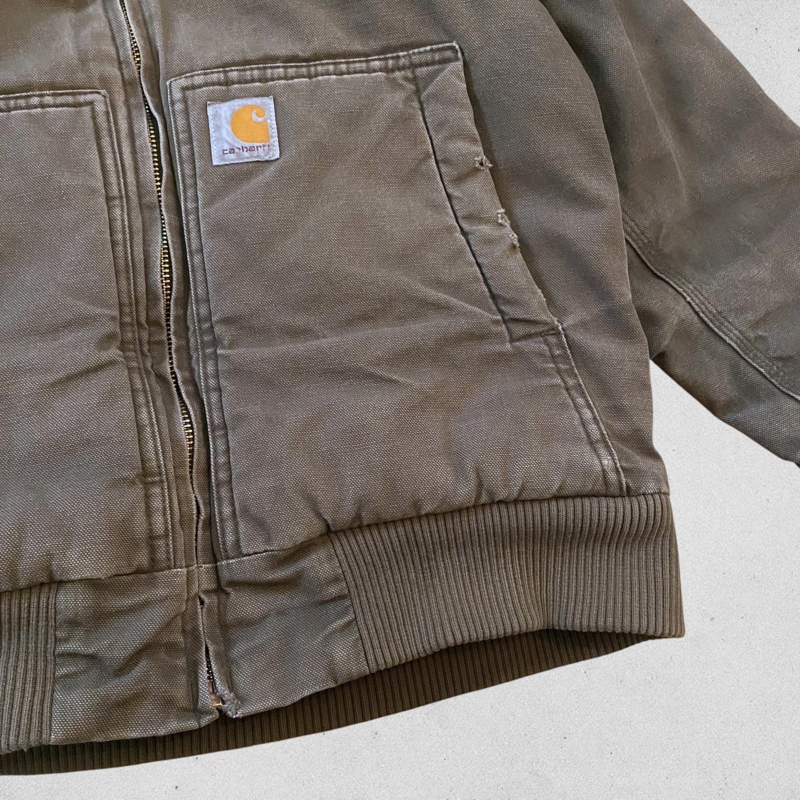 Carhartt Duck Canvas Active Jacket Hooded Faded Green Size Youth Medium thumbnail 9