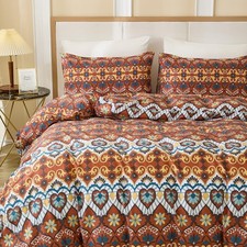 Duvet Cover Queen Size   100 Cotton Boho Bedding Set, Soft Burnt Orange G