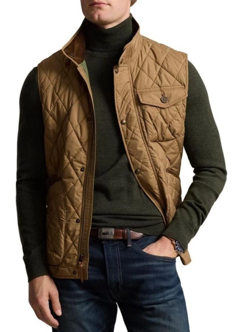 Polo Ralph Lauren Mens The Beaton Quilted Utility Vest . XL/TG. Brown