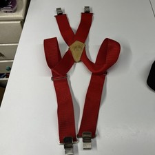 Mens Wide Red Heavy Duty Work Suspenders Rooster Products Leather Logo