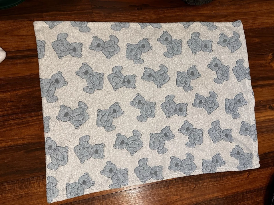 Manta de oso de peluche Stephan Baby blanca azul suave polar seguridad Lovey 30x40 LEER Foto 2 de 4