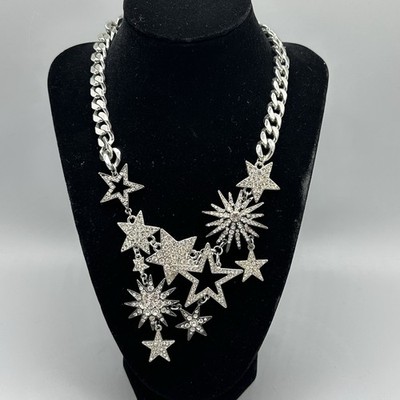 Peter Lang Australia Silver Tone Star Statement Necklace 20  Designer Chunky