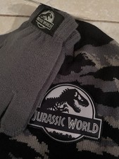 Boys Jurassic Park Beanie/ Gloves Set Black  Gray New Without Tags. One Size