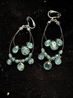 Vintage Artisan Handcrafted Blue Glass Beaded Dbl Hoop Drop Clip On Earrings — photo 1
