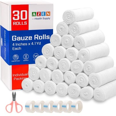 30 Pack Gauze Rolls Bandages 4 in x 4.1 Yards Premium Medical Supplies & First