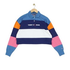Tommy Hilfiger Polo Shirt Womens Size S Multicoloured Long Sleeve Cropped