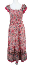 &Merci Dress Womens Small Maxi Pink Floral Smocked Prairie Cottagecore Peasant