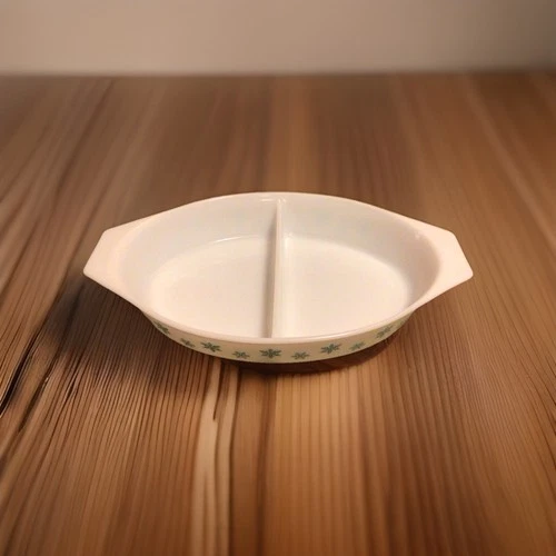 Vintage 1956 Pyrex  1-1/2 Quart Pyrex Divided Dish Turquoise Snowflake No Lid