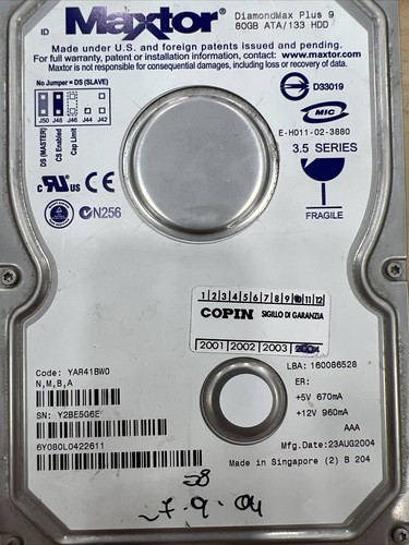 Maxtor DiamondMax Plus 9 80gb YAR41BW0 301862101 Hard Disk 3.5 IDE PATA ATA 133 - Foto 2 di 5