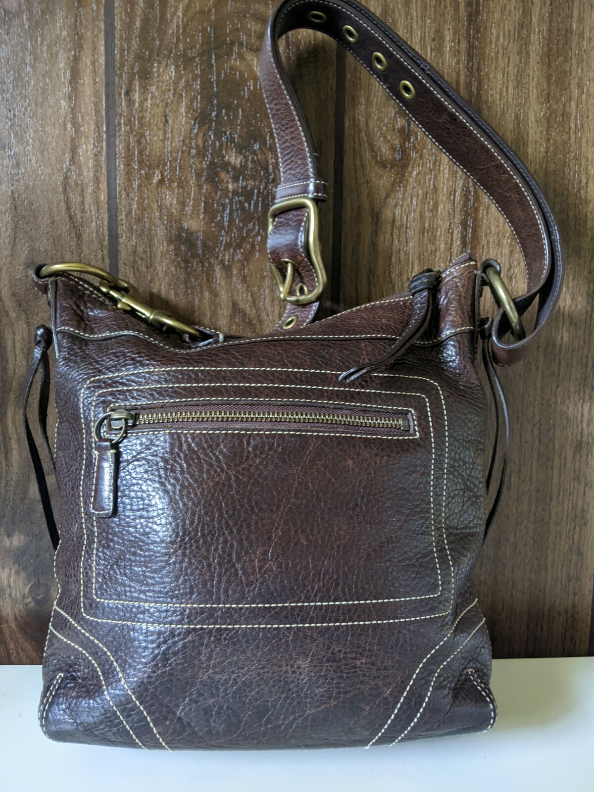 COACH Dark Brown Leather Duffle Shoulder Crossbody Bag Gem