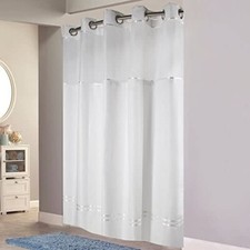 Hookless Escape Fabric Shower Curtain Snap On Off Replaceable Liner 71x74 White