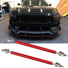 2x Red Adjustable 10"-13" Front Bumper Lip Splitter Rod Strut Tie Bars Support