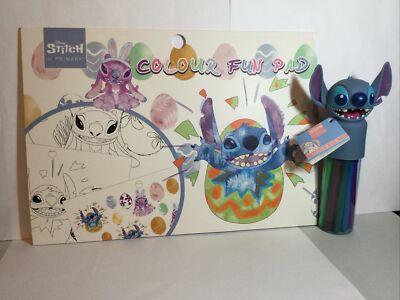 DISNEY STITCH ENGEL RIESIGER OSTERN MALBLOCK + 12 FARBFILZSTIFTE PRIMARK NEU