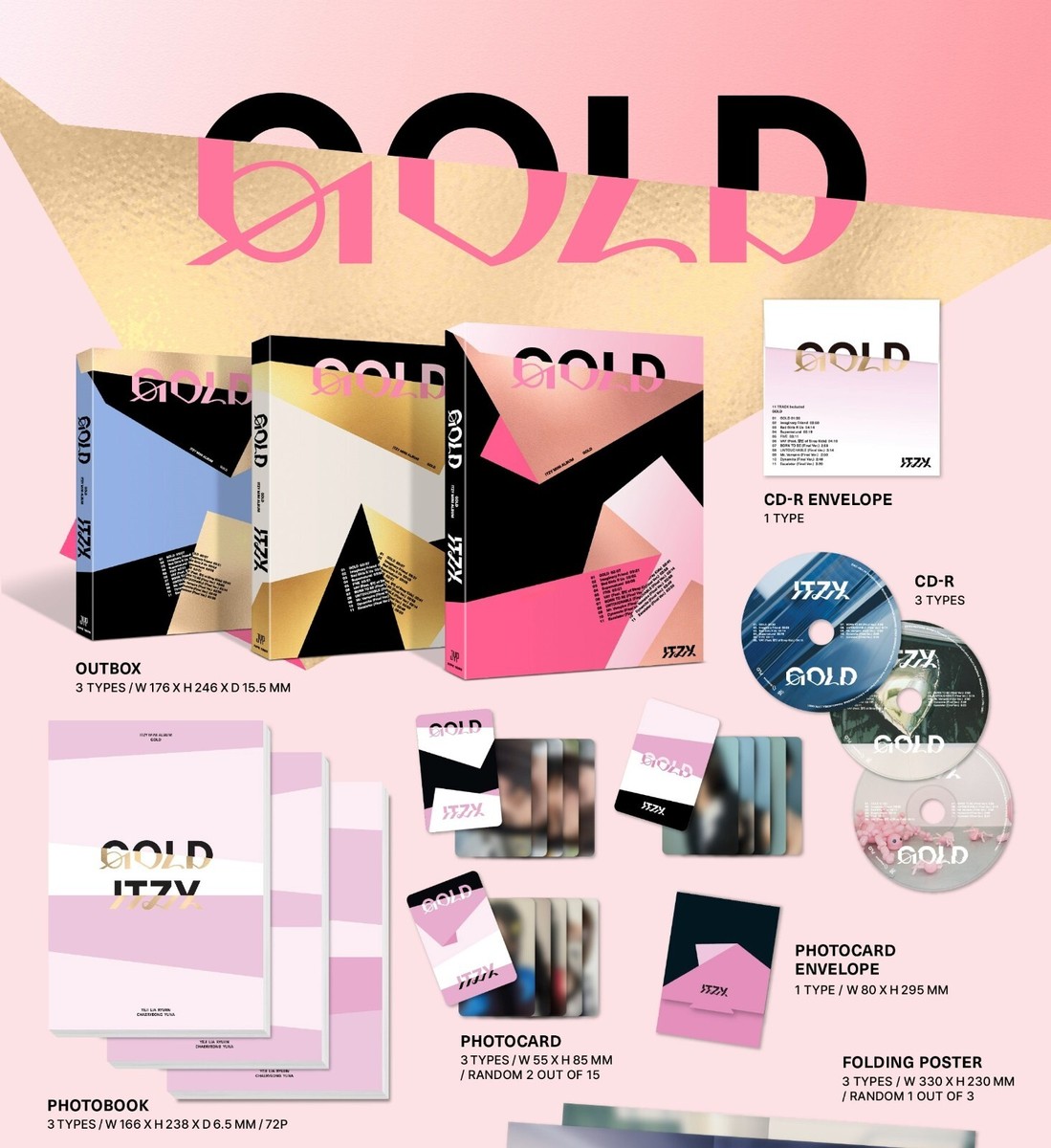 K-POP ITZY Album GOLD STANDARD B-BEIGE Ver. CD+Book+2p P.Card+Post