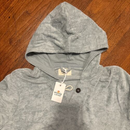 Marine Layer Baja Hoodie Men Small Blue Terry Cloth Slate Green Pullover NEW $98 - Picture 2 of 10