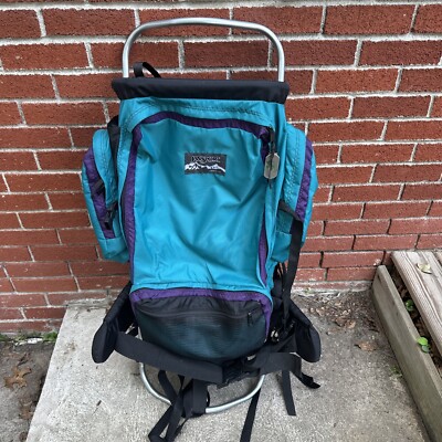 Vtg Jansport Hiking Backpack External Aluminum Frame Wings Teal USA Made 90 s