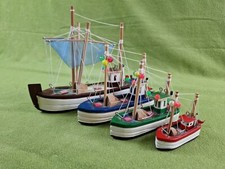 4 x Wooden fishing trawler model,ornament,different sizes.
