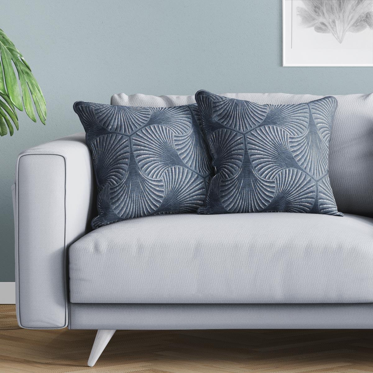 Pack of 2 Navy Blue Cushion Covers Woodland Print Cushions 17x17