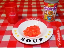 Campbell's Play Food Lot Spaghetti Teddy O's Bowl Spoon Cup Realistic RARE HTF