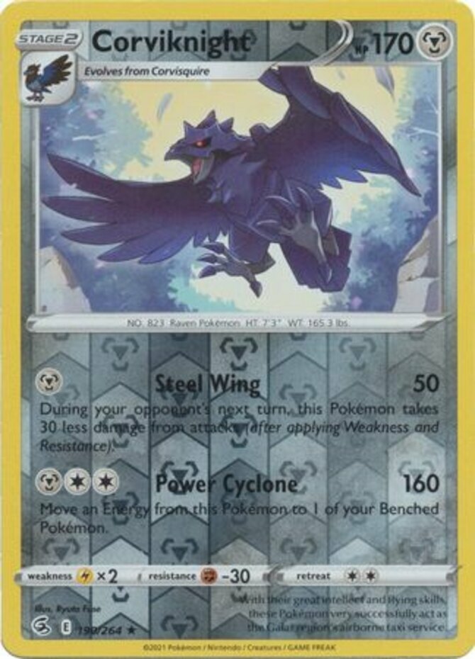 x1 Corviknight - 190/264 - Rare - Reverse Holo Pokemon SS08 Fusion Strike M/NM