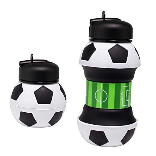  Clip-On Collapsible BPA-Free Silicone Soccer Ball Water Bottle for Kids, 18 