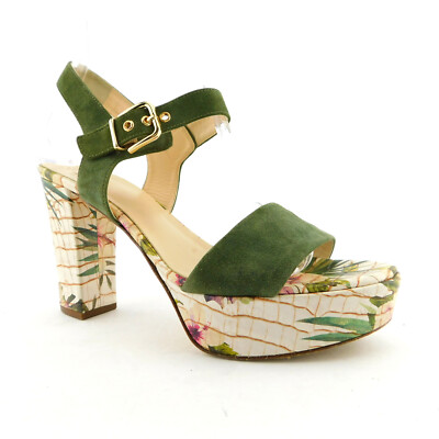 HOGL Size 9.5 Green Floral Platform Heels Sandals Shoes 7 AU