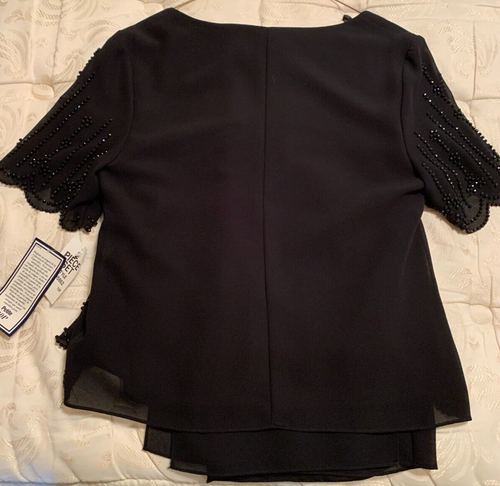 SL Fashions Petites 2 Piece Black Beaded Pant Suit - Semi Formal - Size 10P - Picture 2 of 4
